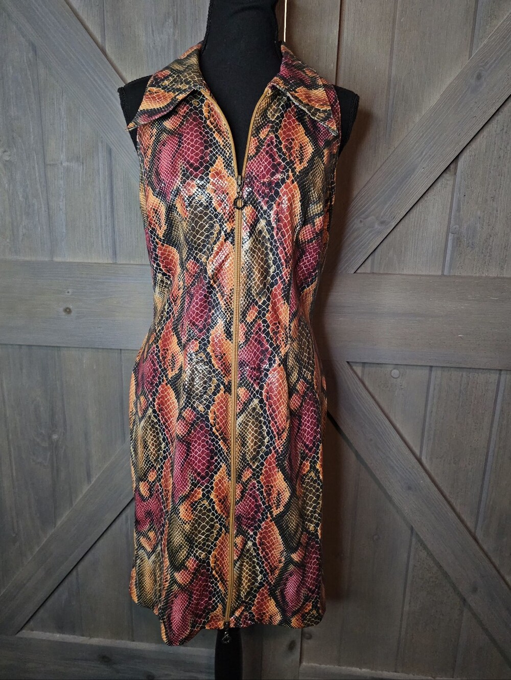 Vintage Cache Snake Print Zipper Front Knee-Length Dress sz Medium
